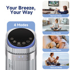 JIOABL Bladeless Tower Fan: 5 Speed Settings, 4 Modes, 25Ft/s Breeze, & Customizable Timer for Peaceful Sleep & Optimal Airflow