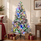JIOABL Flocked Pre-lit Artificial Christmas Tree with Premium Multicolor Lights