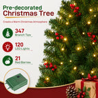 JIOABL Pre-Lit Artificial Spruce Christmas Tree, Pre-Decorated with Pinecones & Berries, Sturdy Metal Stand Base