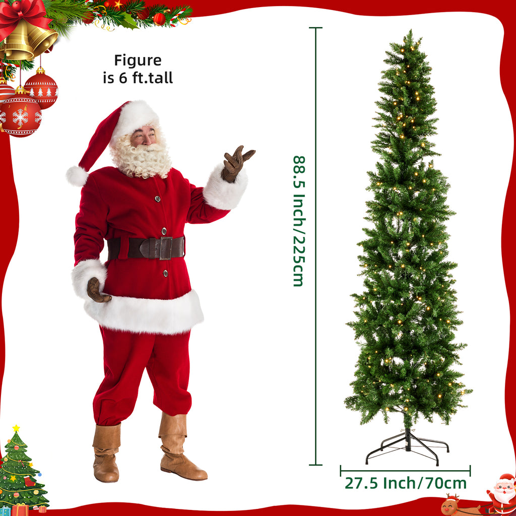 JIOABL Pre-Lit Fraser Fir Pencil Artificial Christmas Tree, Offering 8 Warm Light Modes