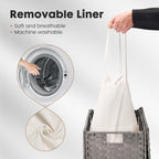 JIOABL Laundry Hamper with Lid, Clothes Hamper with Removable Liner Bags, Synthetic Rattan Laundry Basket for Clothes Toys in Bathroom Bedroom