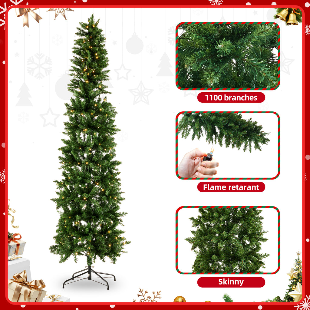JIOABL Pre-Lit Fraser Fir Pencil Artificial Christmas Tree, Offering 8 Warm Light Modes