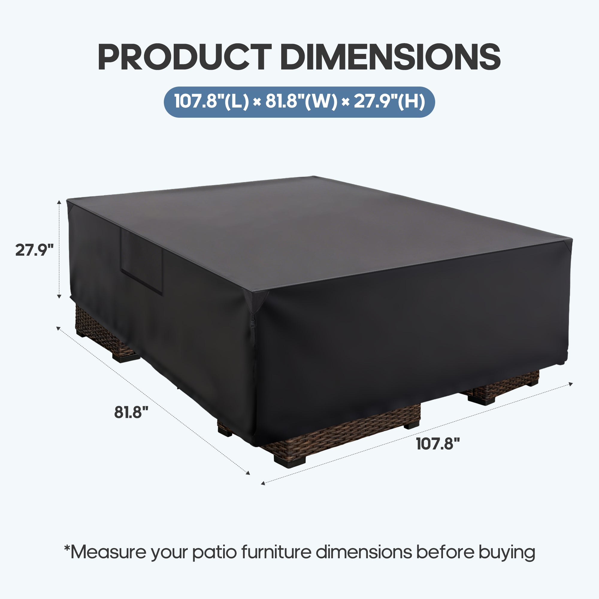 JIOABL 108" 600D Oxford Fabric Outdoor Furniture Cover - PVC-Coated, Waterproof & UV-Resistant for Sectional & Rectangular Patio Sets, Snap-Button Closure