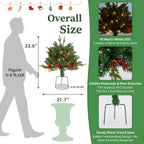 JIOABL Lighted Christmas Urn Filler, 24 in Artificial Pine Branches with 50 Warm White LEDs, 8 Modes and Timer, Indoor Outdoor Decor