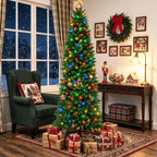 JIOABL Pre-Lit Fraser Fir Pencil Artificial Christmas Tree, Premium Multicolor LED Lights