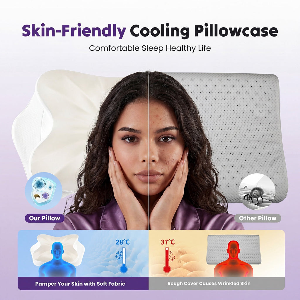 JIOABL Cervical Memory Foam Pillow, Contour Design with 2 Heights, Breathable Cover, Neck Support for Side Back Sleepers