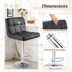 JIOABL Bar Stools, Armless Adjustable Swivel Barstools, PU Leather Hydraulic Kitchen Counter Height Bar Stools, Thickened Seat Cushion Square Island Barstools with Back