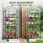 JIOABL 4-Tier Mini Greenhouse with Clear PVC Cover & Wheels, Portable Plant Grow House with Zipper Door, Steel Frame for Indoor & Outdoor Garden, Clear