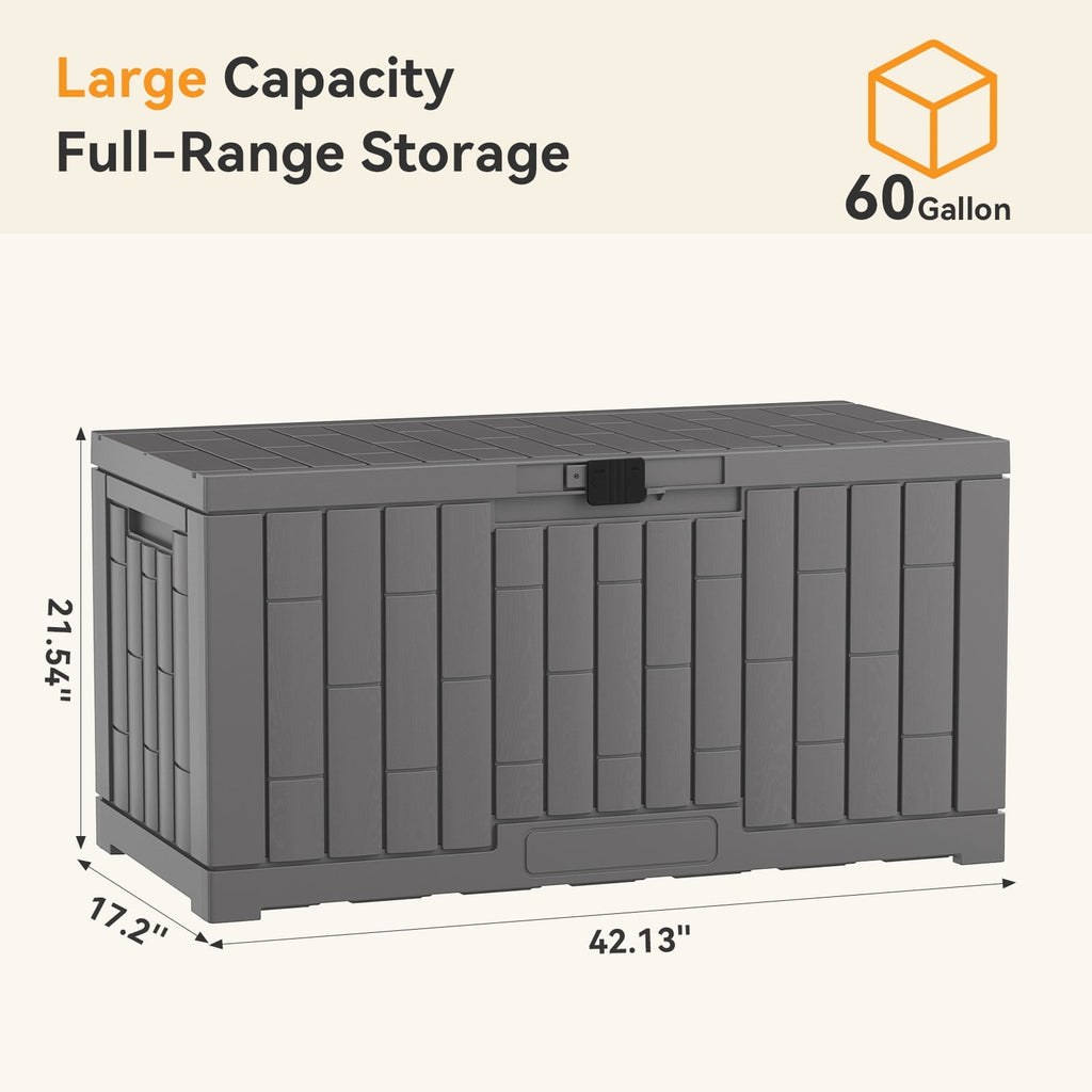 JIOABL 60-Gallon Waterproof Deck Box, UV-Resistant Resin, Lockable with Handles, Ideal for Patio Cushions, Garden Tools & Pool Accessories