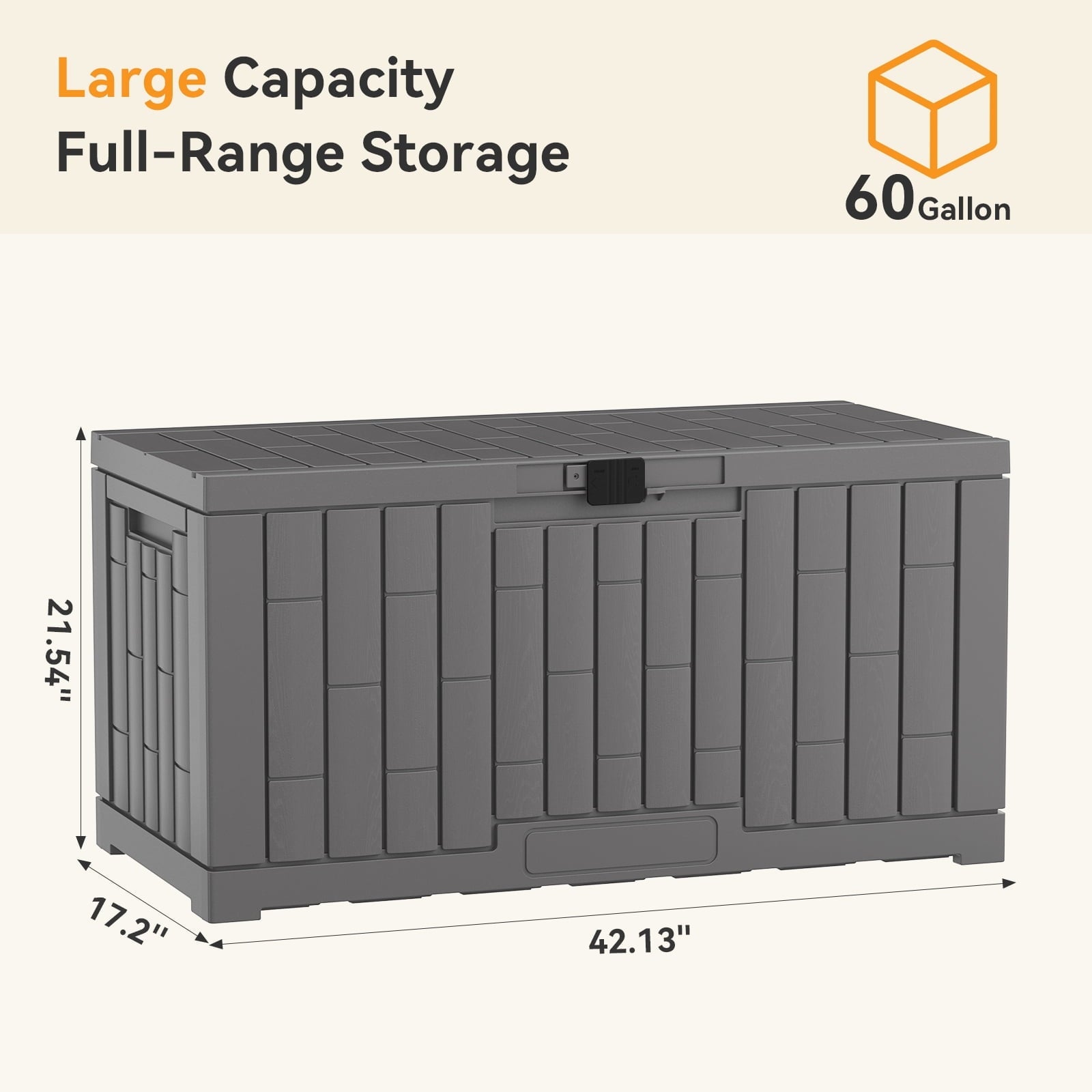 JIOABL 60-Gallon Waterproof Deck Box, UV-Resistant Resin, Lockable with Handles, Ideal for Patio Cushions, Garden Tools & Pool Accessories