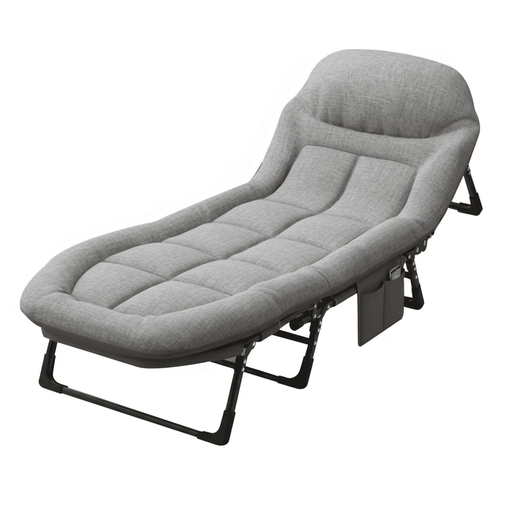 JIOABL Folding Camping Cot for Adults with Headrest & Mattress, 71 Inch Portable Sleeping Bed for Camping, Travel, Gray