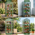 JIOABL 4-Tier Mini Greenhouse with PE Cover, Portable Plant Grow House with Zipper Door & Steel Frame for Indoor Outdoor Garden, Green