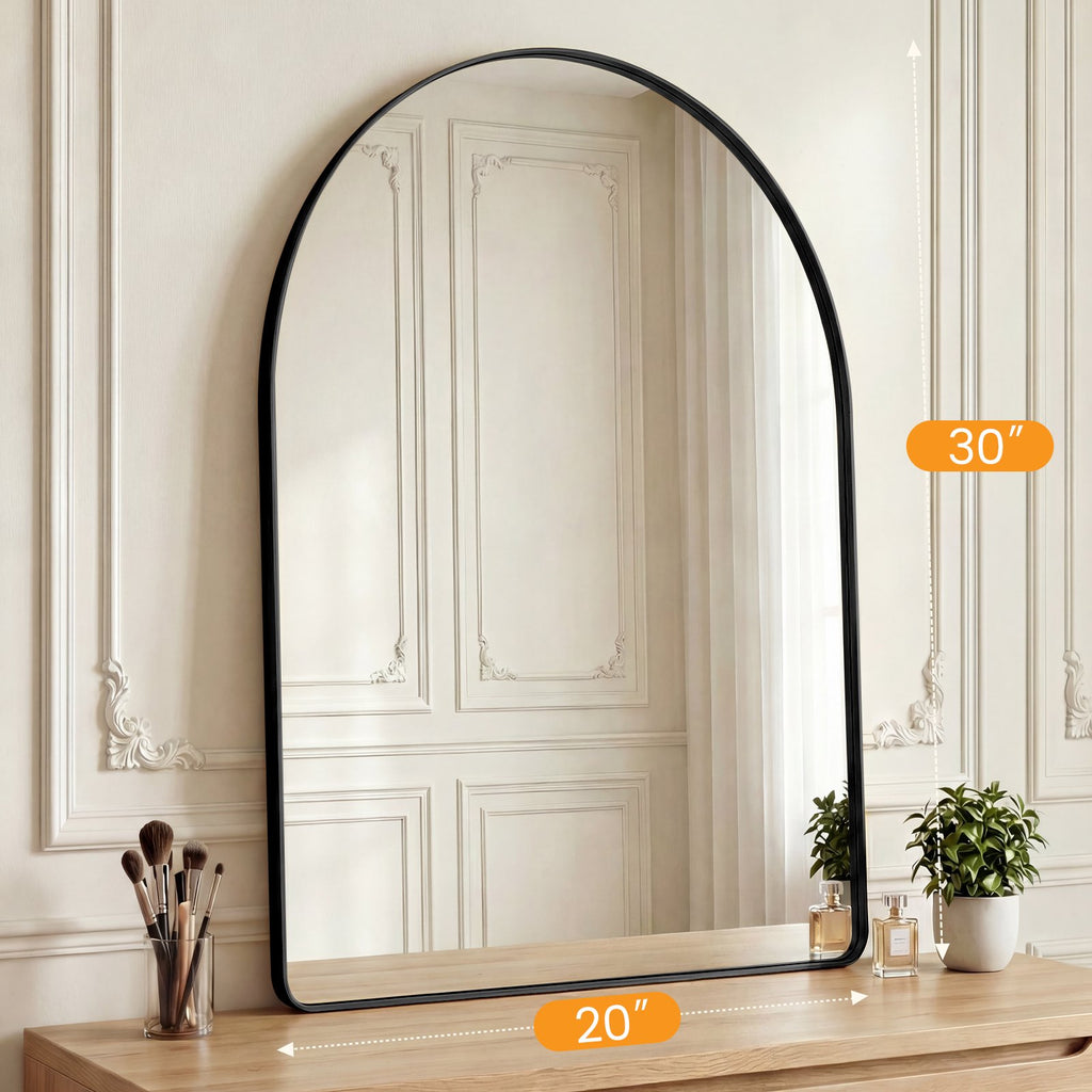 JIOABL Arched-Top Rectangular Wall-Mounted Mirror – Aluminum Frame, HD Tempered Glass, Perfect for Bathroom, Bedroom & Living Room