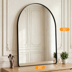 JIOABL Arched-Top Rectangular Wall-Mounted Mirror – Aluminum Frame, HD Tempered Glass, Perfect for Bathroom, Bedroom & Living Room