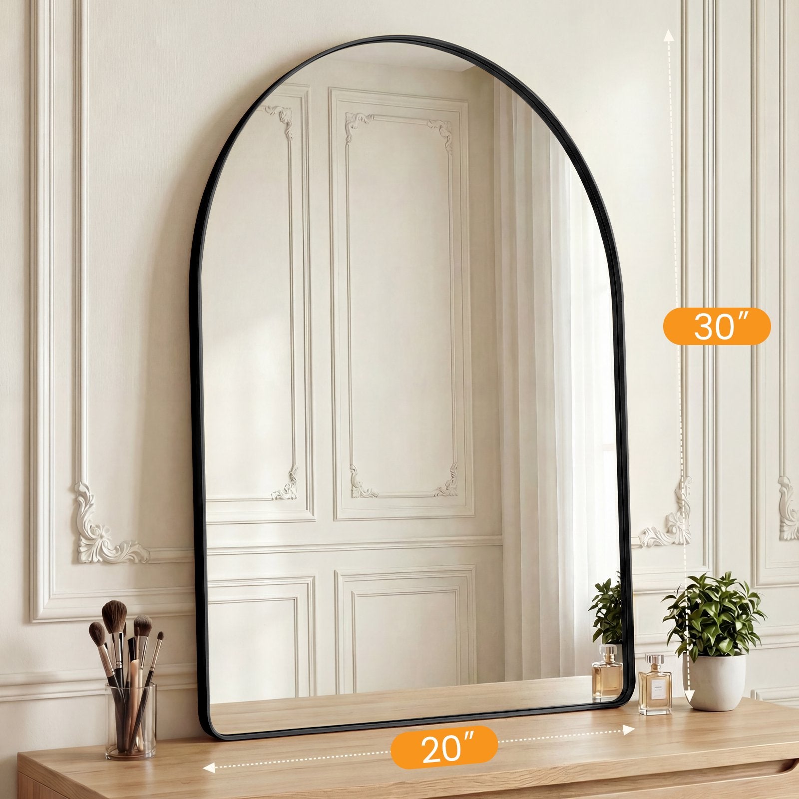 JIOABL Arched-Top Rectangular Wall-Mounted Mirror – Aluminum Frame, HD Tempered Glass, Perfect for Bathroom, Bedroom & Living Room