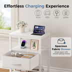 JIOABL Nightstand with USB & Type-C Charging, Fabric Drawers, Metal Frame