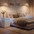 JIOABL Nightstand with Charging Station and RGB LED Light, 3 Drawers, Sliding Top, Bedside Table for Bedroom, Living Room and Dorm