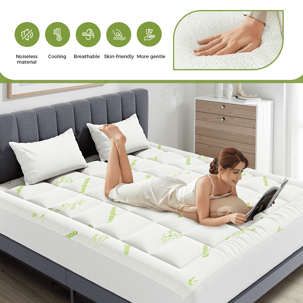 JIOABL Ultra-Soft Bamboo Fiber Mattress Protector, Cooling & Deep Pocket Design, Machine Washable