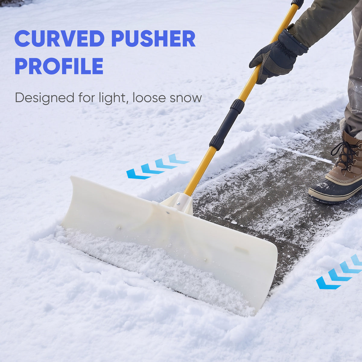 JIOABL 36 inch Snow Pusher, Reversible ABS Blade, Rust-Resistant Steel Handle, Manual Snow Plow with Multi-Point Fastening for Driveways ,Walkways and Yard