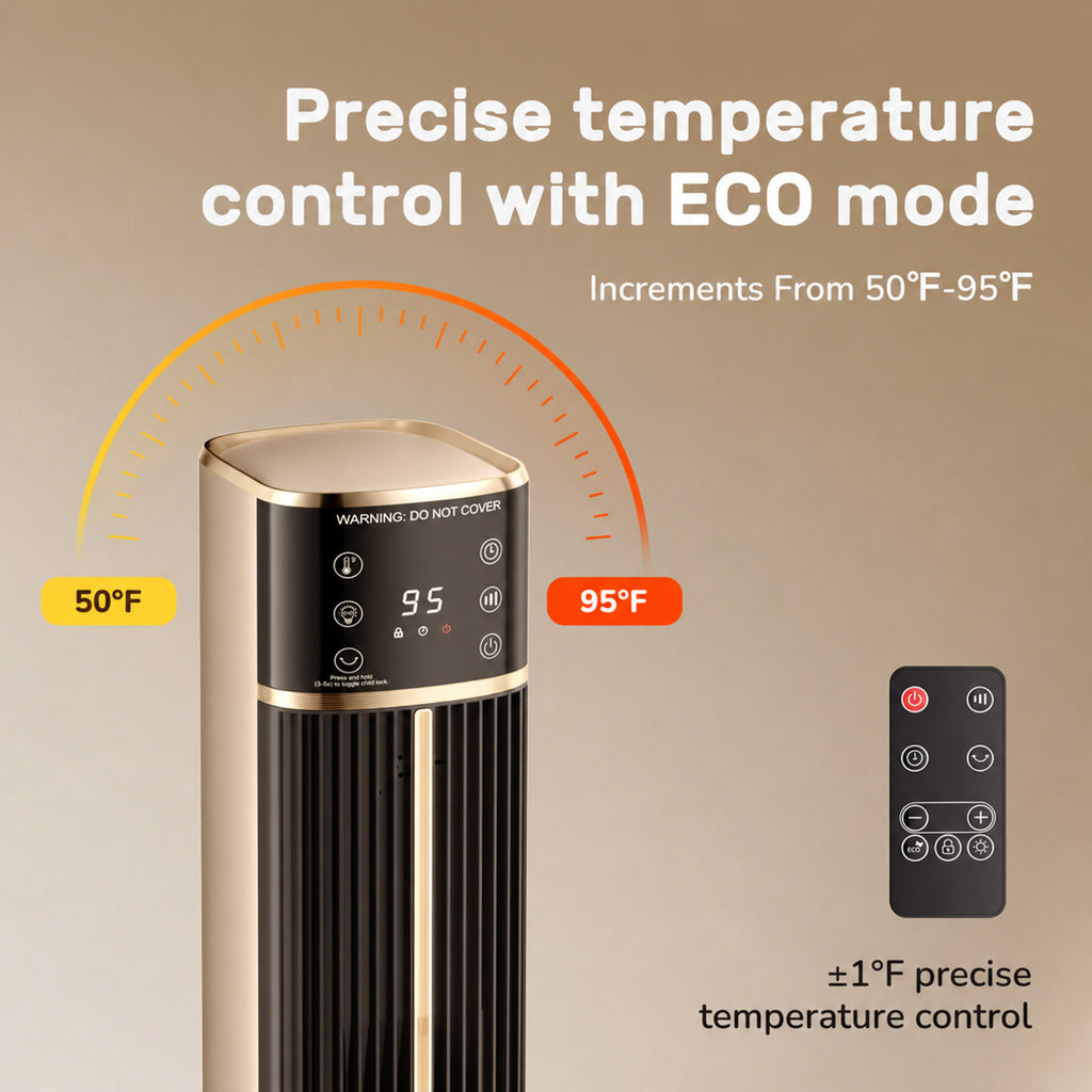 JIOABL Tall Tower Flame Heater | 1500W, 4 Functions, 3s Quick Heat, 2 Heat Settings, Low Noise, Oscillation & Timer