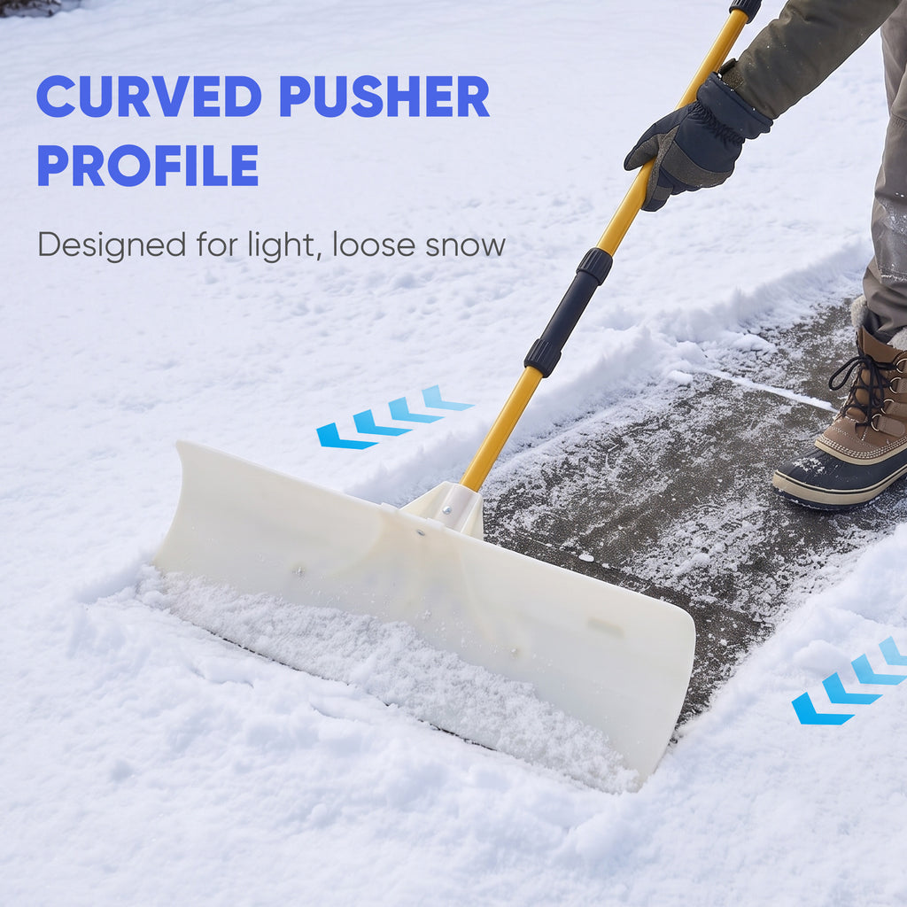 JIOABL 36 inch Snow Pusher, Reversible ABS Blade, Rust-Resistant Steel Handle, Manual Snow Plow with Multi-Point Fastening for Driveways ,Walkways and Yard