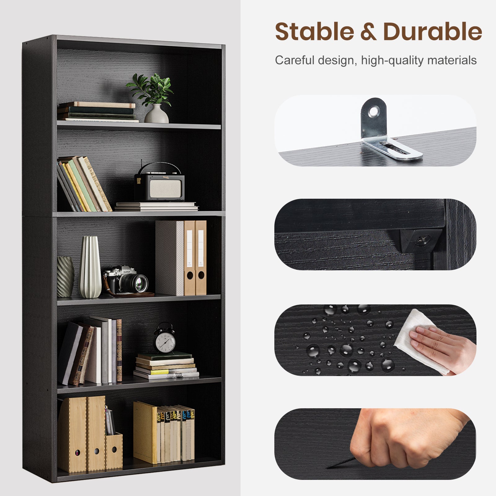 JIOABL Bookcase, 53 Inch Large Storage Tall Standing Bookshelf with Adjustable Shelves for Home Office, Living Room, Bed Room