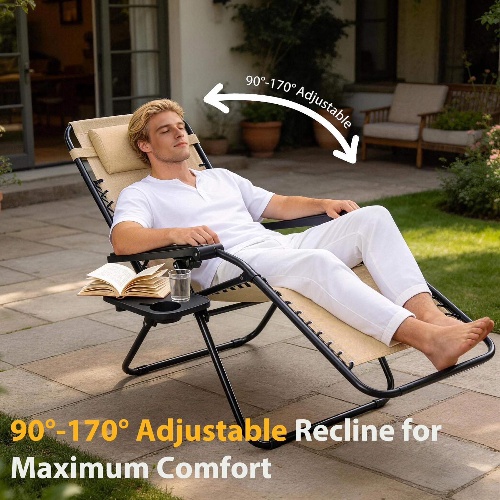 JIOABL 2pcs Adjustable Zero Gravity Chair with Pillow and Cup Holder,Patio Outdoor Foldable Lawn Lounge Chairs, Metal