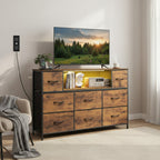 JIOABL TV Stand with 8 Fabric Drawers & Power Outlet, LED TV Console with USB & Type-C, Storage Dresser for Living Room