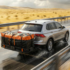 JIOABL Folding Hitch Cargo Carrier Basket for SUVs, Trucks & Vans, 500 lb Capacity with Waterproof Bag, Net, Ratchet Straps, Lock & Stabilizer