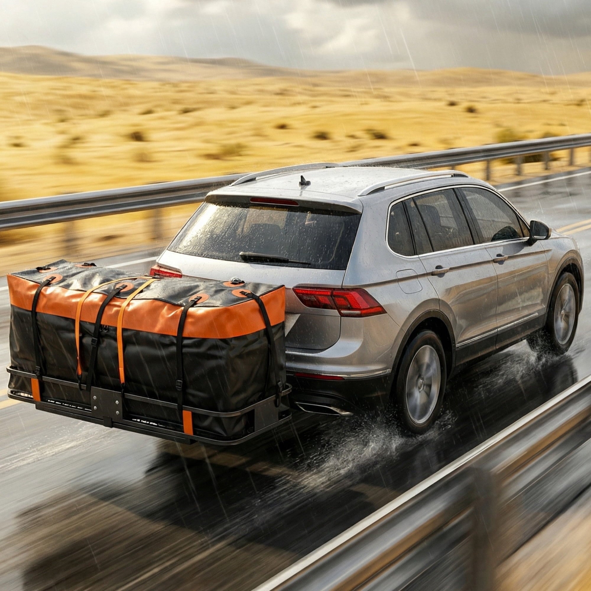 JIOABL Folding Hitch Cargo Carrier Basket for SUVs, Trucks & Vans, 500 lb Capacity with Waterproof Bag, Net, Ratchet Straps, Lock & Stabilizer