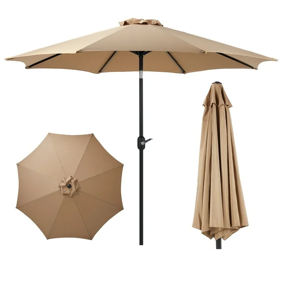 JIOABL Half Patio Umbrella - 9 ft Outdoor Shade with Crank, 5-Rib Design & UV15+ Fabric for Balcony or Deck, Red