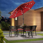 JIOABL 10FT Solar LED Patio Umbrella with Tilt & Vent, 32 LED Lights, 8 Ribs, UV-Resistant & Water-Resistant for Garden, Deck, Patio