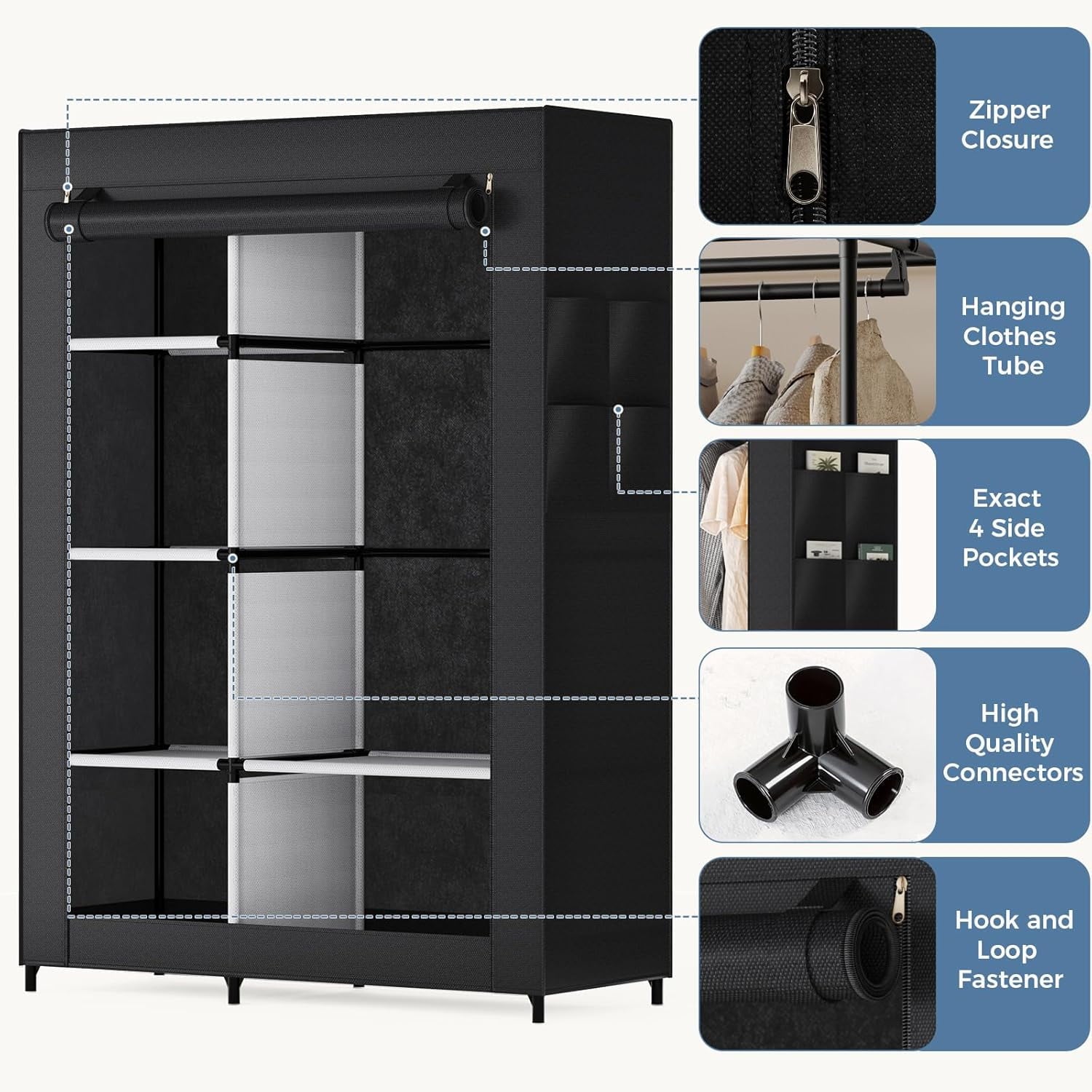 JIOABL Portable Clothes Rack with Shelves, Freestanding Closet Organizer with Hanging Rods for Bedroom, Entryway