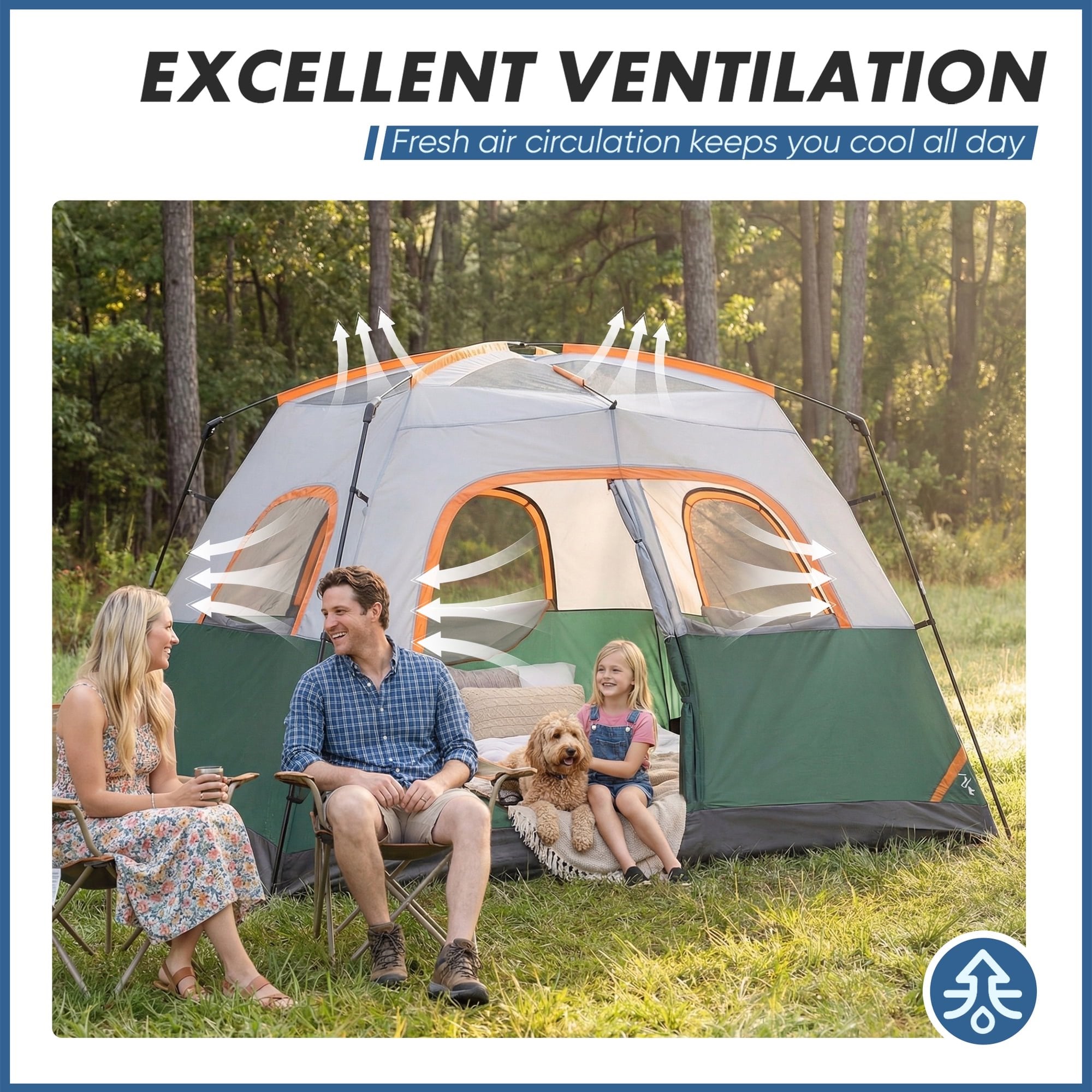 JIOABL 6 Person Camping Tent with Rainfly, Waterproof Polyester, Easy Setup, Portable with Carry Bag, Stakes & Ropes for Outdoor Camping