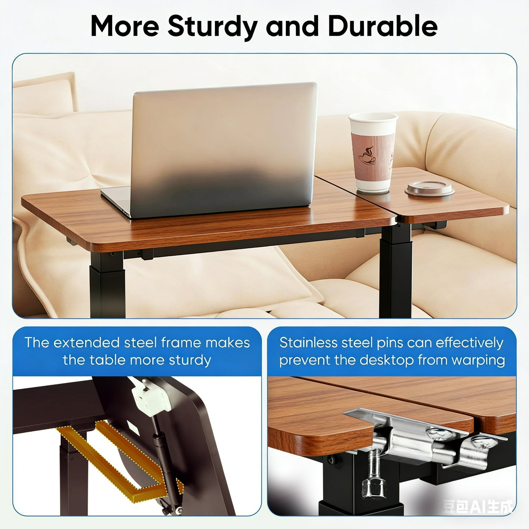 JIOABL Adjustable Overbed Bedside Table with Hidden Wheels for Hospital