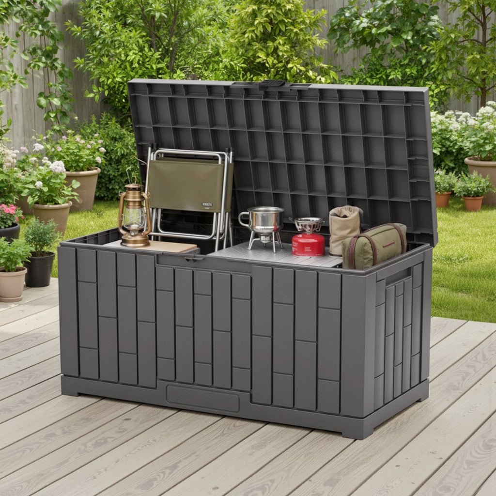 JIOABL 60-Gallon Waterproof Deck Box, UV-Resistant Resin, Lockable with Handles, Ideal for Patio Cushions, Garden Tools & Pool Accessories
