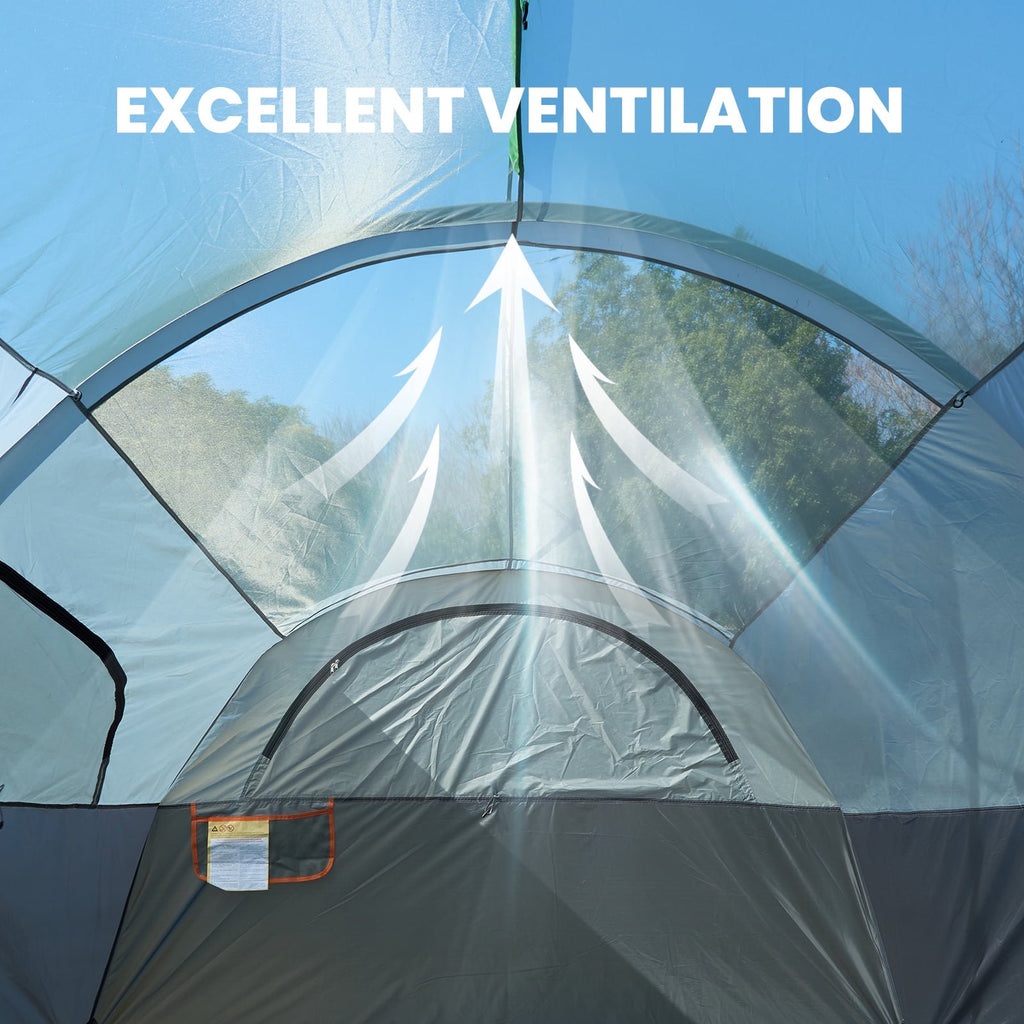 JIOABL 8 Person Camping Tent with Room Divider, Waterproof Polyester, Easy Setup, Portable with Carry Bag, Stakes & Ropes for Outdoor Camping