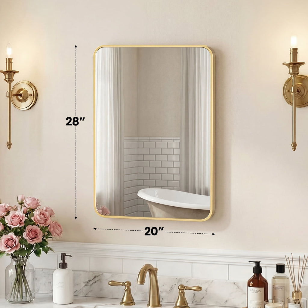 JIOABL Square with Rounded Corners Bathroom Mirror, Aluminum Wall-Mounted Tempered Glass Mirror - Perfect for Bathroom, Bedroom & Living Room