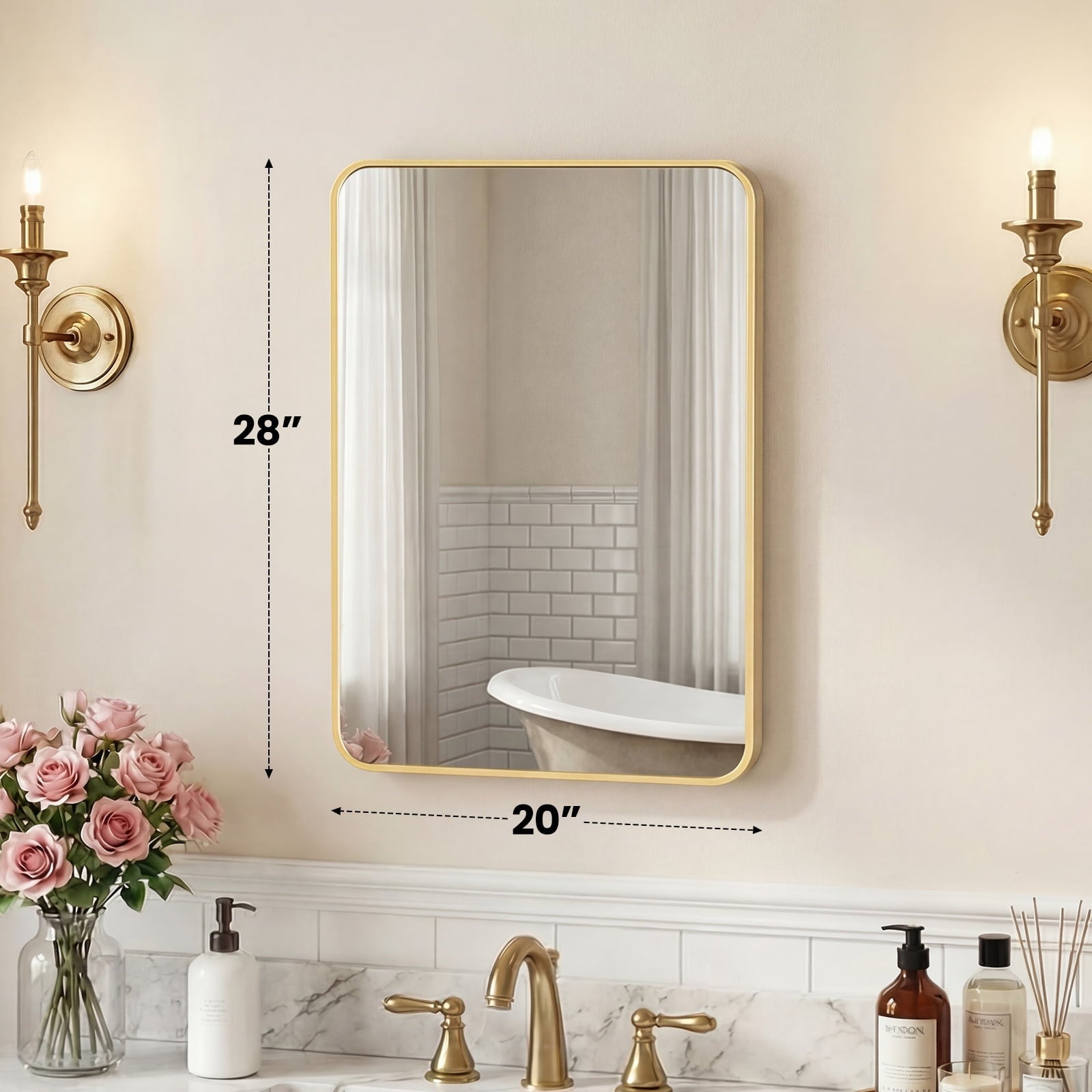JIOABL Square with Rounded Corners Bathroom Mirror, Aluminum Wall-Mounted Tempered Glass Mirror - Perfect for Bathroom, Bedroom & Living Room
