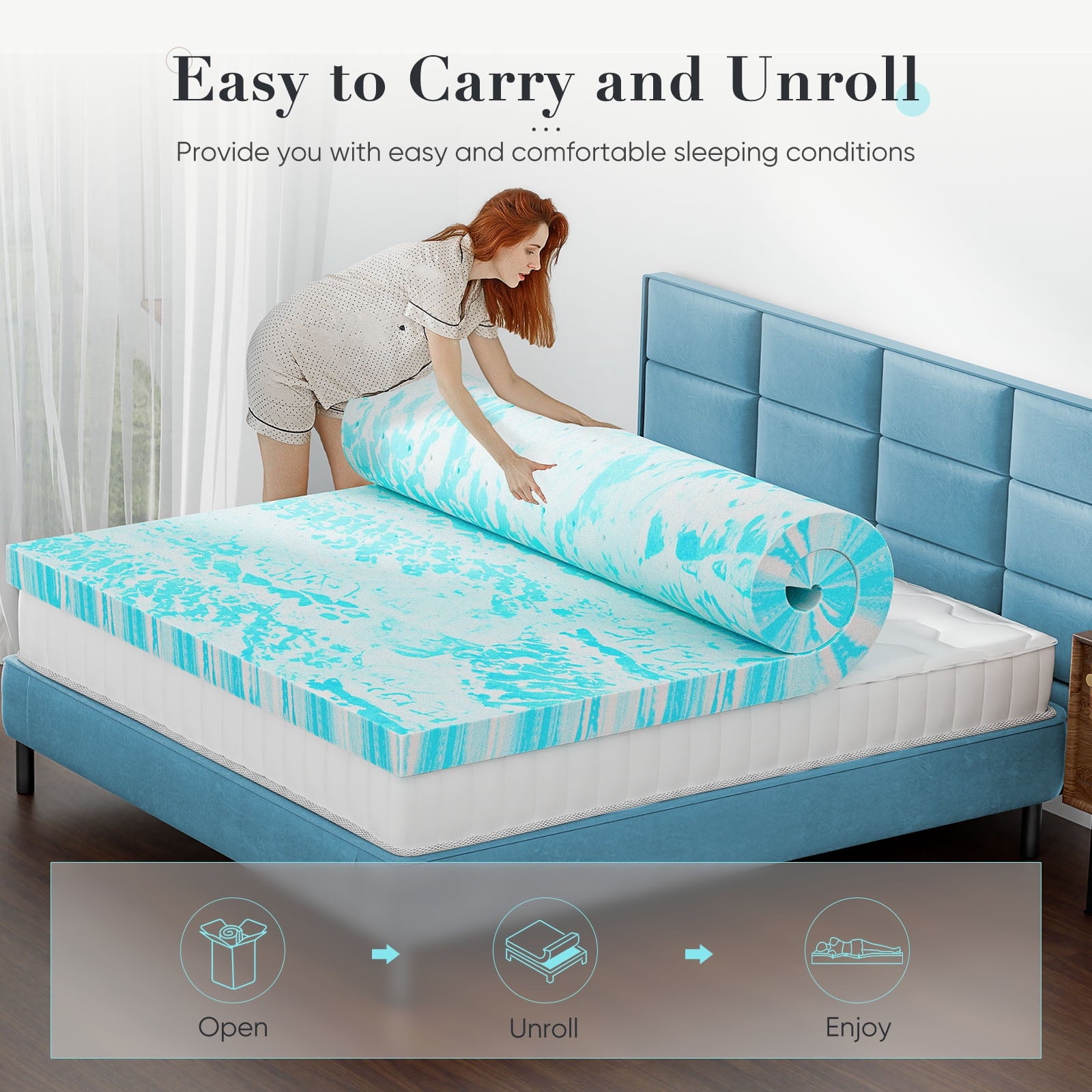 JIOABL  Memory Foam Mattress Topper with Cooling Gel, CertiPUR-US Certified, Pressure Relief & Breathable Comfort Bed Topper, Queen Size, 0 of 8     JIOABL JIOABL 4-Inch Memory Foam Mattress Topper with Cooling Gel, CertiPUR-US Certified, Pressure Relief