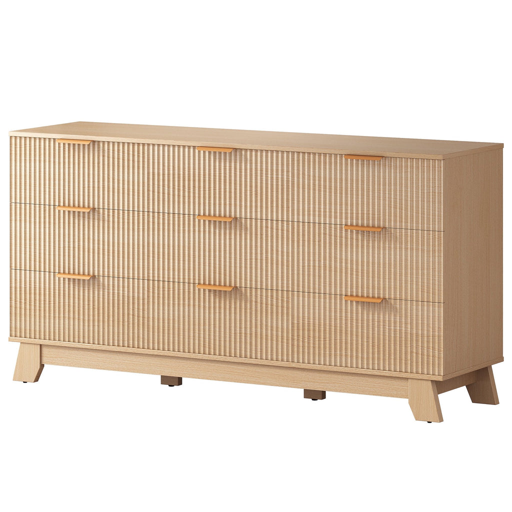 JIOABL Wood Dresser with Fluted Panel Design, Modern Storage Cabinet for Bedroom, Living Room, Hallway, Natural Oak