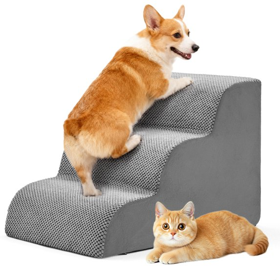 JIOABL 3-Step 13″ Dog Stairs, Right-Angle Design, High-Density Foam, Machine Washable Cover for Beds, Sofas, Cars, Indoor & Outdoor