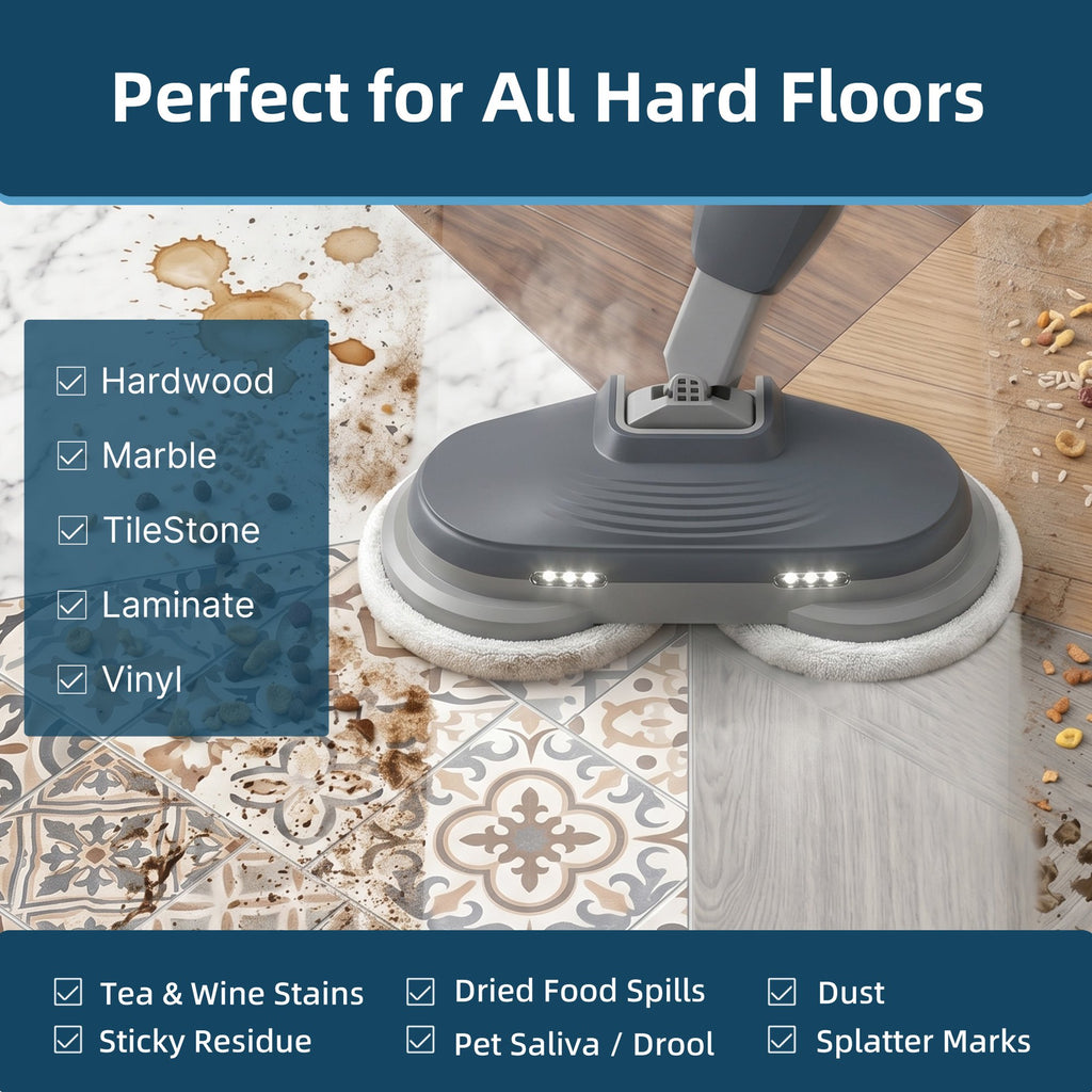 JIOABL Scrubbing Steam Mop with Dual Rotating Pads, LED Headlights and Adjustable Steam Modes for Sealed Hard Floors