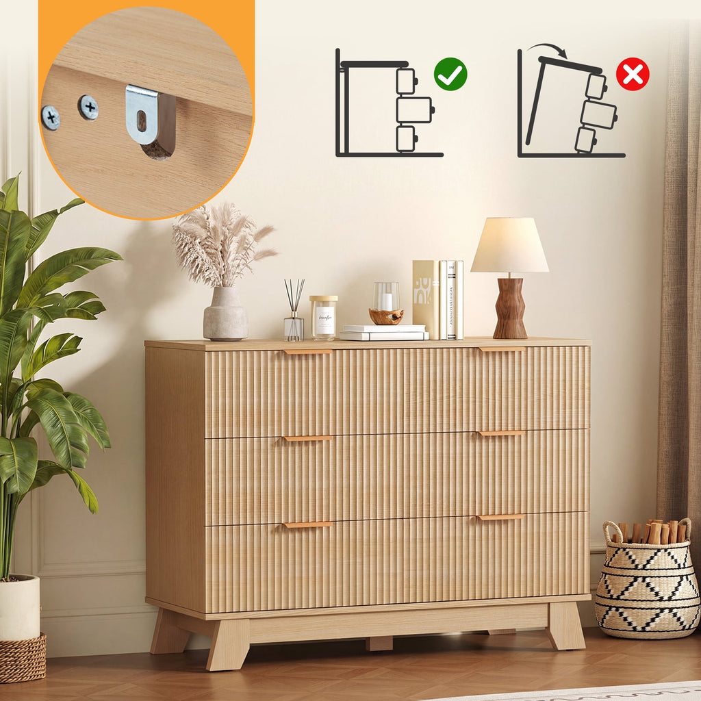 JIOABL Wood Dresser with Fluted Panel Design, Modern Storage Cabinet for Bedroom, Living Room, Hallway, Natural Oak