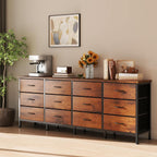 JIOABL TV Stand with 12 Fabric Drawers, Metal Frame Storage Stand with Adjustable feet and Anti-Tip