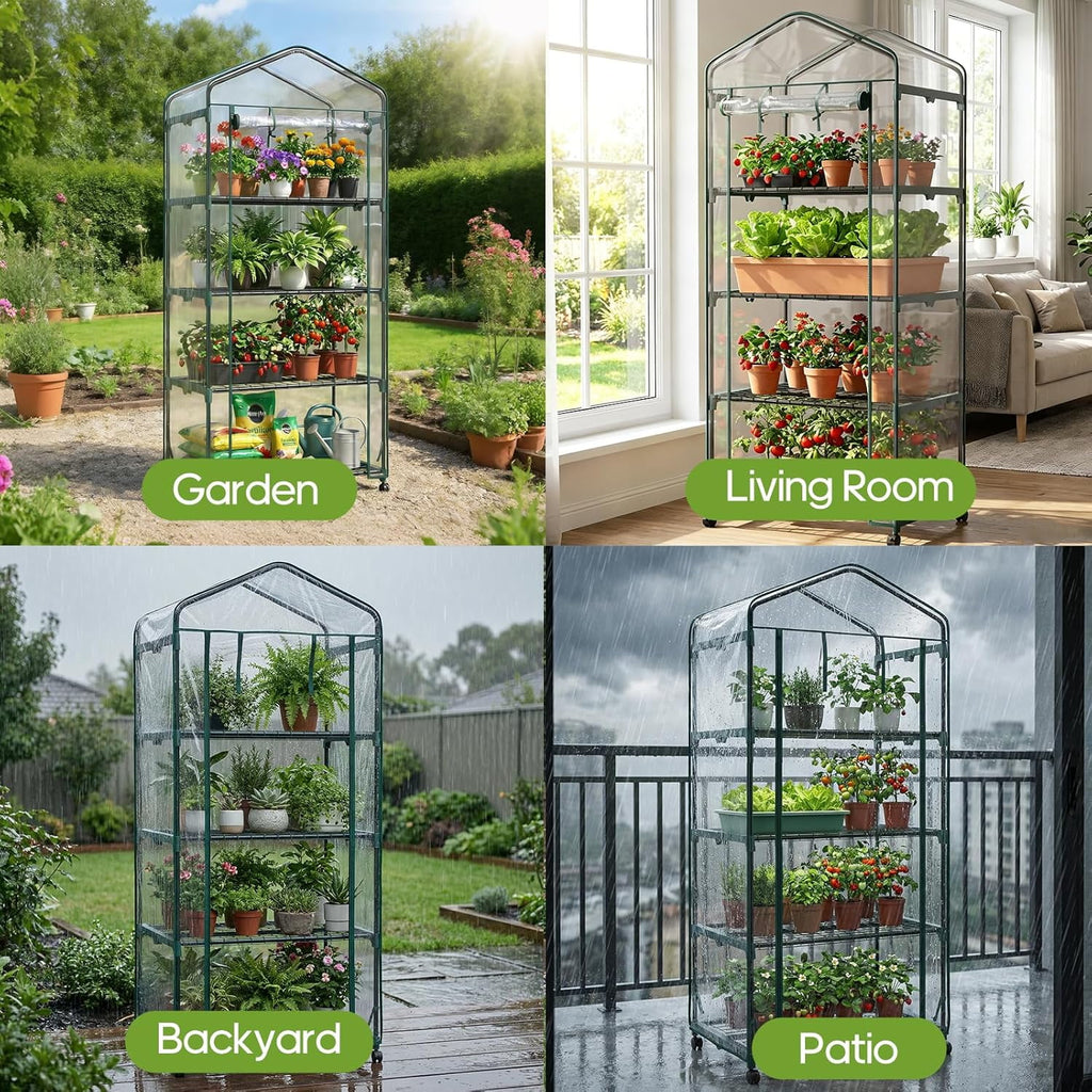 JIOABL Greenhouse with PE Cover, Portable Plant Grow House with Zipper Door & Steel Frame for Indoor Outdoor Garden
