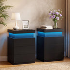 JIOABL Nightstand with Charging Station and RGB LED Light, 3 Drawers, Sliding Top, Bedside Table for Bedroom, Living Room and Dorm