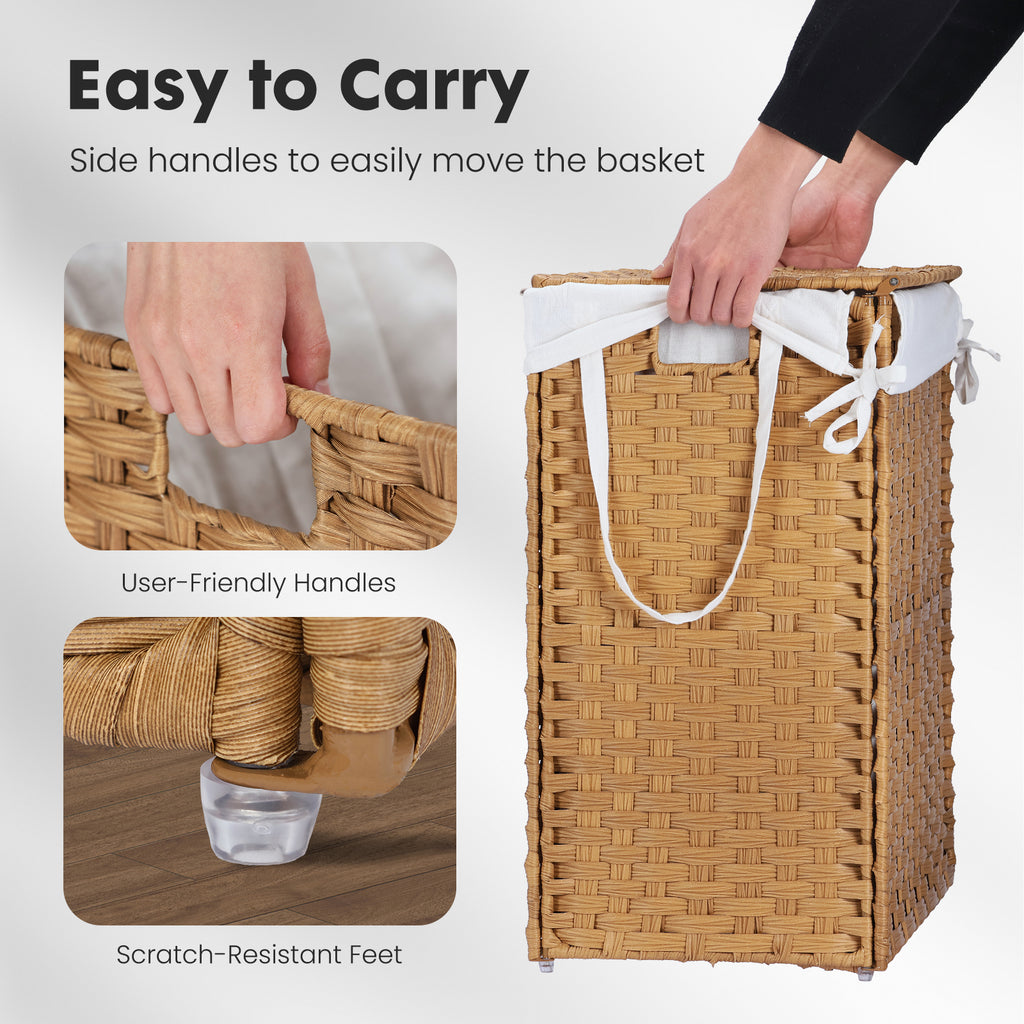 JIOABL Laundry Hamper with Lid, Clothes Hamper with Removable Liner Bags, Synthetic Rattan Laundry Basket for Clothes Toys in Bathroom Bedroom