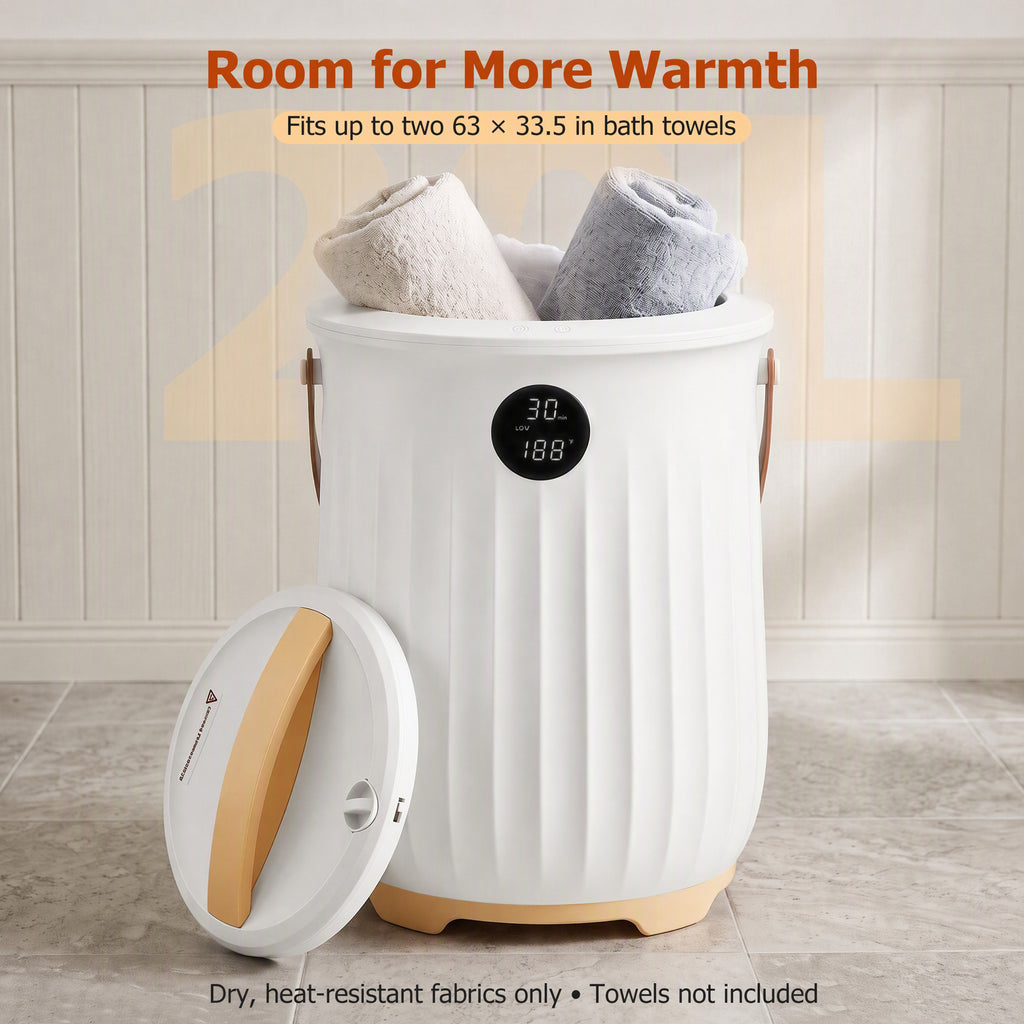 JIOABL 20L Towel Warmer, with Handle & Aroma Disc Holder, Holds Two 40“x70” Oversized Towels, Suitable for Robes, Blankets & Pajamas