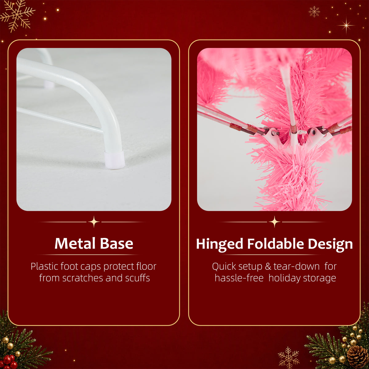 JIOABL Pre-Lit Artificial Christmas Tree, Pre Strung LED Lights, Indoor Xmas Holiday Decor with Metal Stand